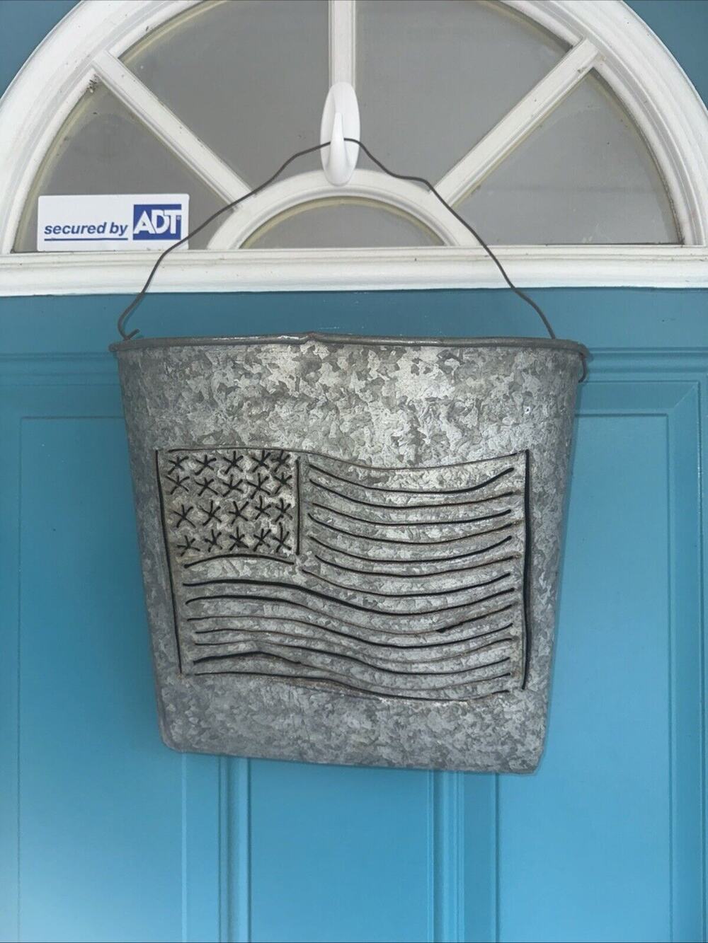 Galvanized metal American flag carved Rustic door hanger Pocket large handmade